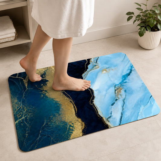 Luxury Blue Marble Ultra-Absorbent Non-Slip Floor Mat – Quick Dry Bath & Room Doormat