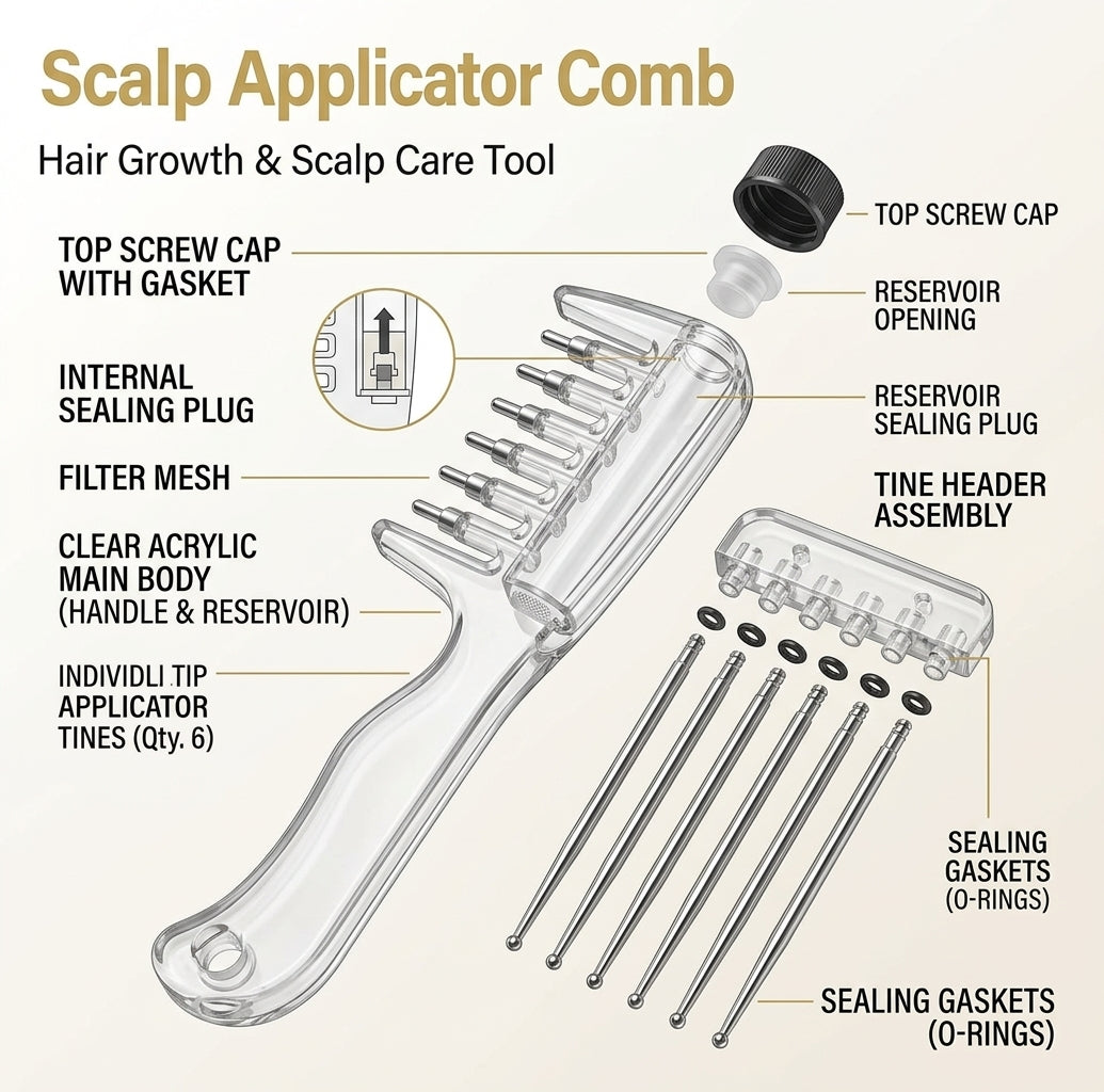 Clear Scalp Applicator Comb for Hair Growth & Oil Treatment – Precision Root Serum Dispenser