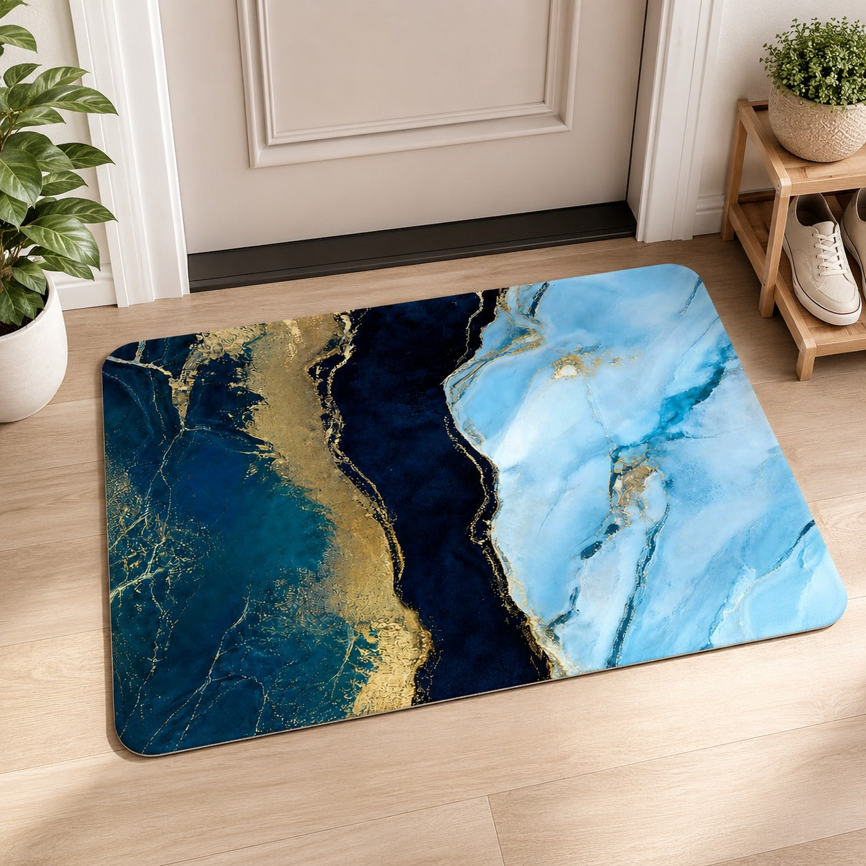 Luxury Blue Marble Ultra-Absorbent Non-Slip Floor Mat – Quick Dry Bath & Room Doormat