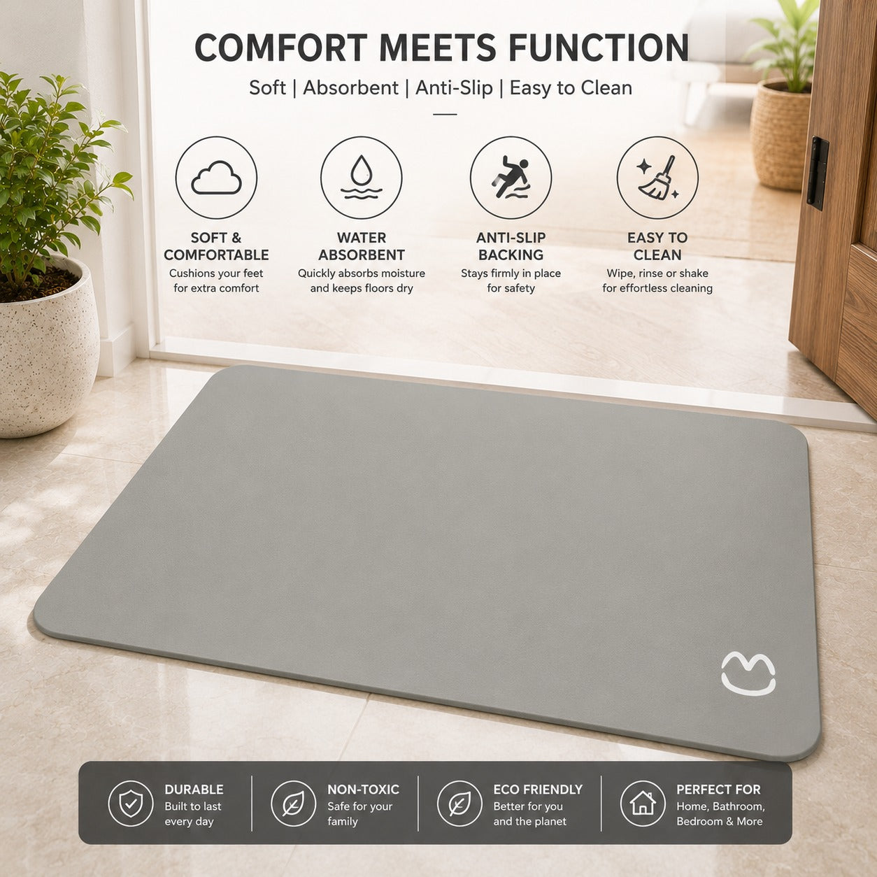Ultra Fast-Drying Anti-Slip Door Mat - Quick Dry Bath & Room Doormat
