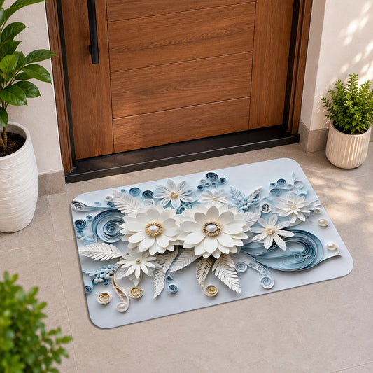 3D Floral Quilling Style Anti-Slip Doormat – Elegant Non-Slip Floor Mat for Room & Bathroom Entrance