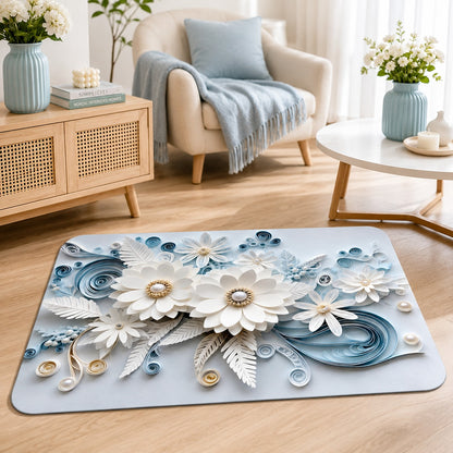 3D Floral Quilling Style Anti-Slip Doormat – Elegant Non-Slip Floor Mat for Room & Bathroom Entrance