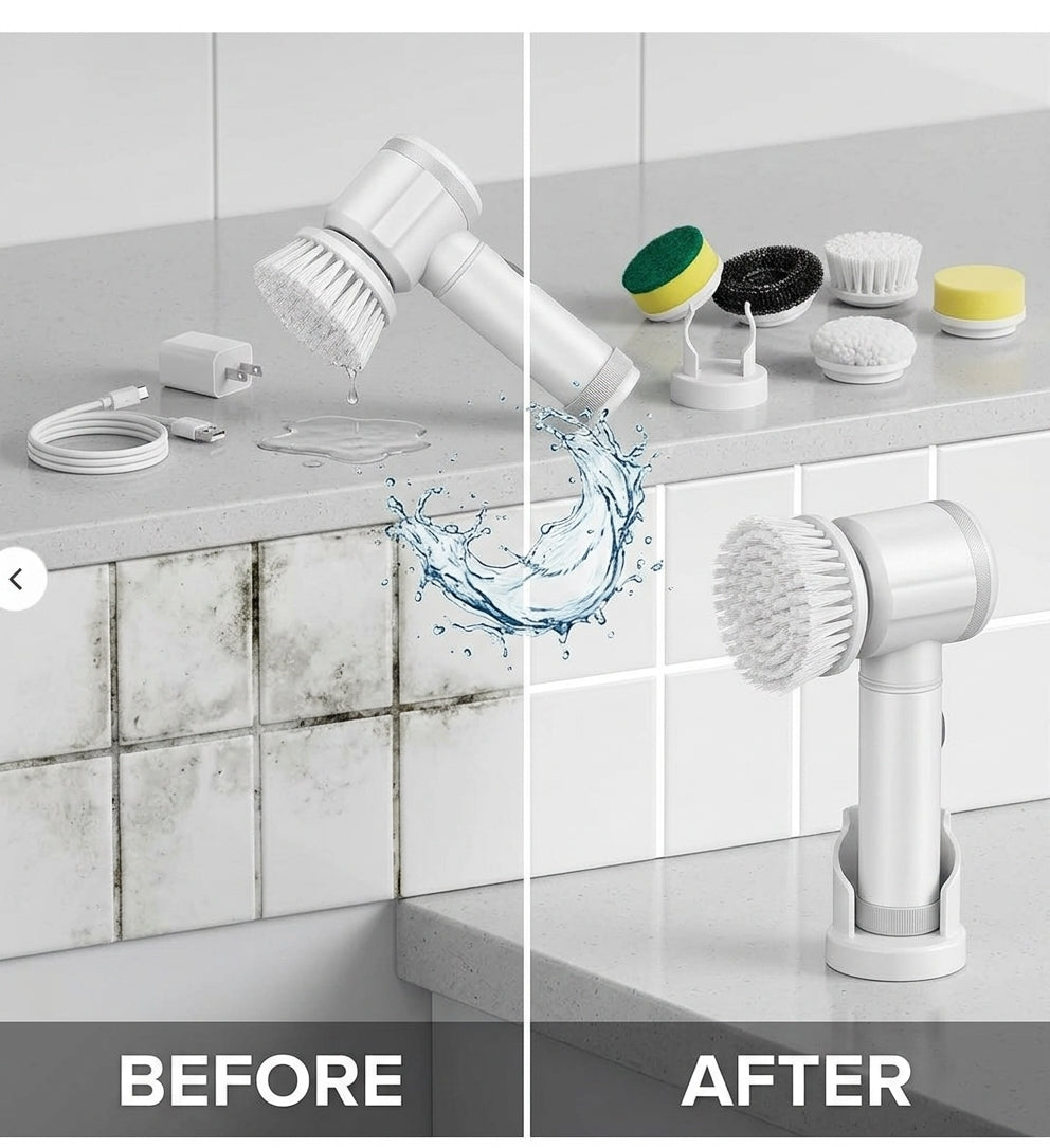 Electric Spin Scrubber – Cordless Power Cleaning Brush with Replaceable Heads & Charging Cable