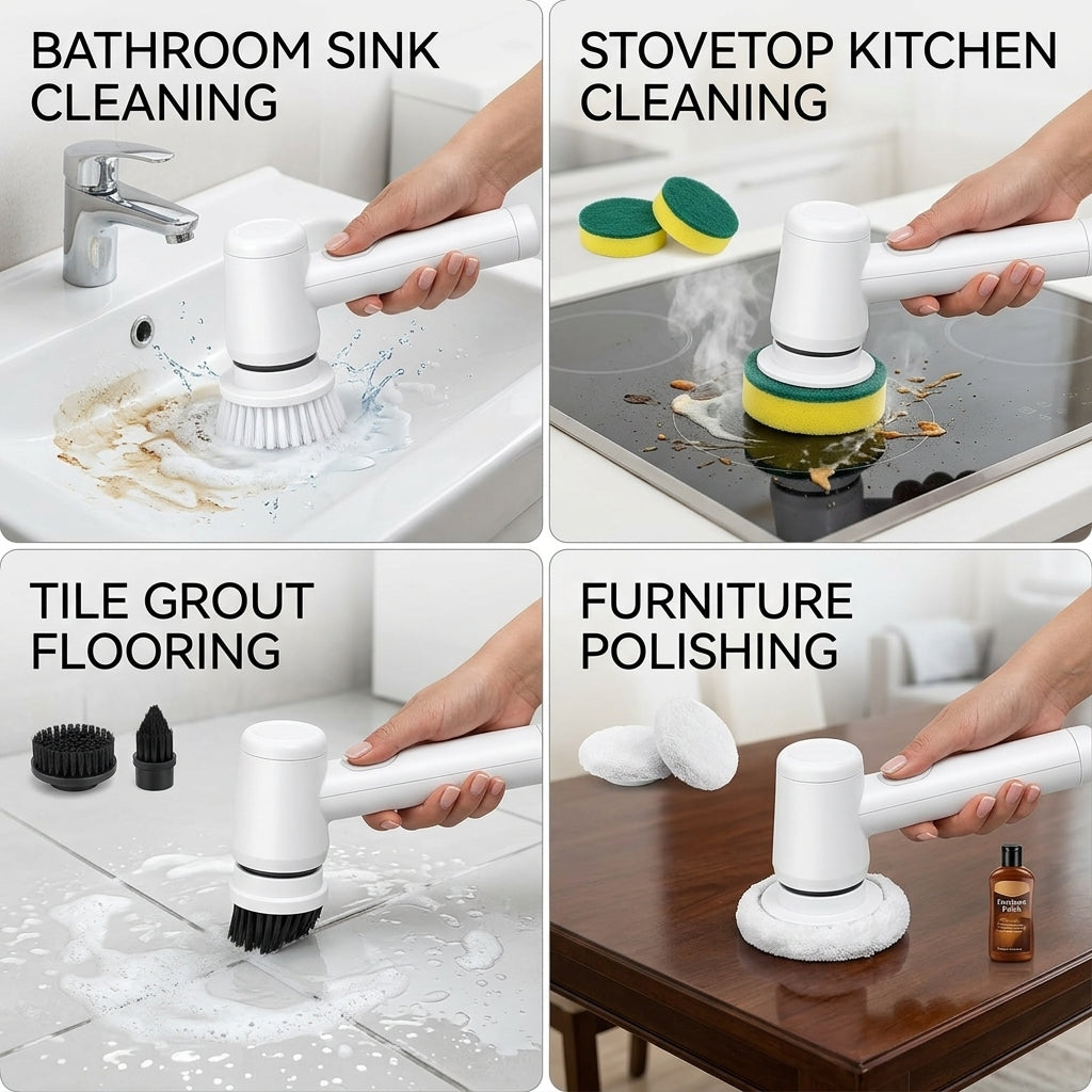 Electric Spin Scrubber – Cordless Power Cleaning Brush with Replaceable Heads & Charging Cable