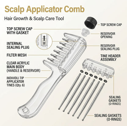 Clear Scalp Applicator Comb for Hair Growth & Oil Treatment – Precision Root Serum Dispenser