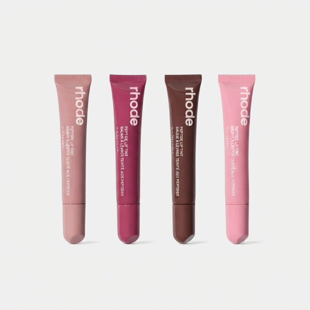 Nourishing Peptide Lip Tint Set with a glossy wash of color and deep hydration.