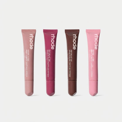Nourishing Peptide Lip Tint Set with a glossy wash of color and deep hydration.
