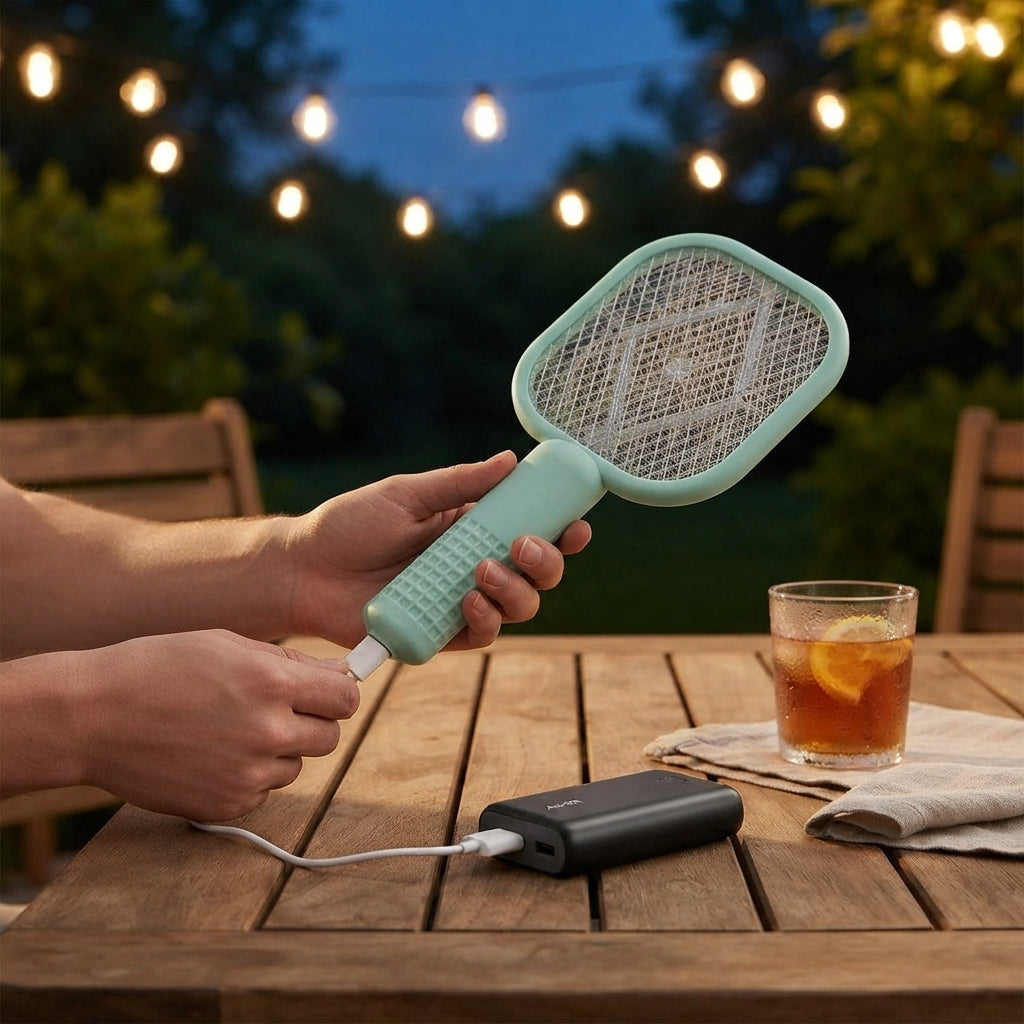 Portable USB Rechargeable Electric Mosquito Zapper & Bug Swatter with Safety Mesh