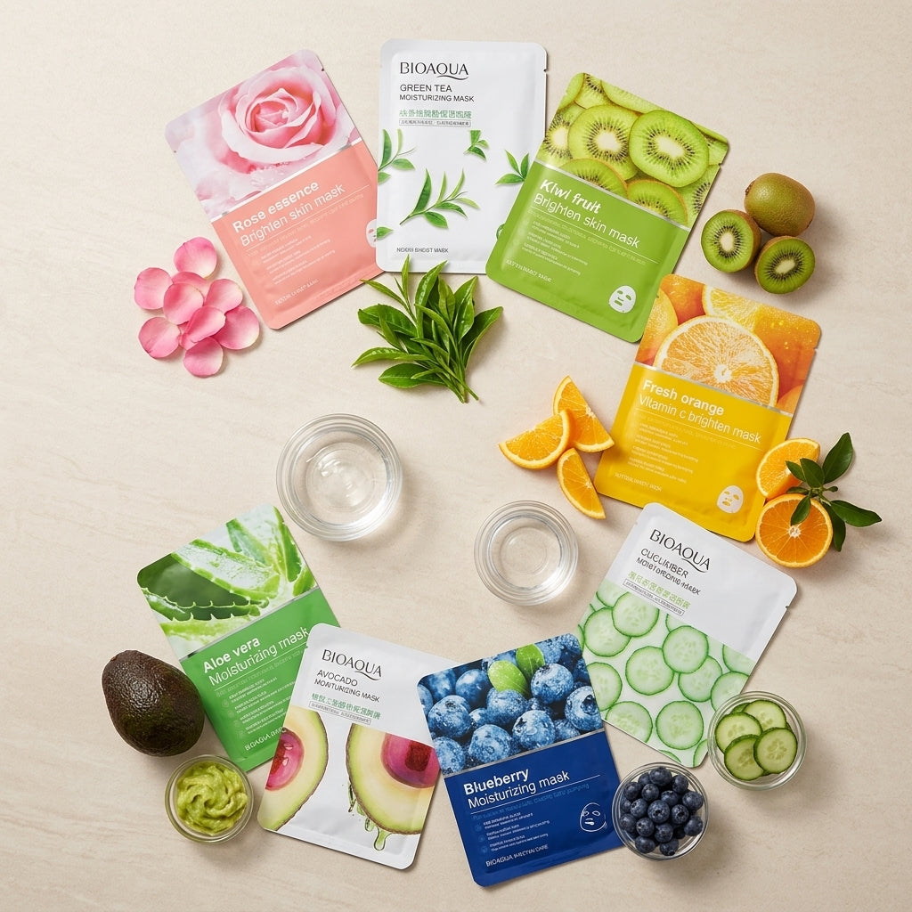 Bioaqua Whitening Face Sheet Mask Set of 6 - Hydrating & Skin Brightening Facial Masks