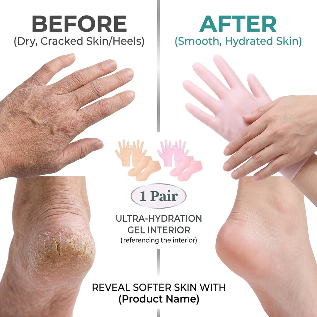 2-in-1 Silicone Heel Socks & Hand Gloves Combo Deal - Moisturizer & Crack Repair