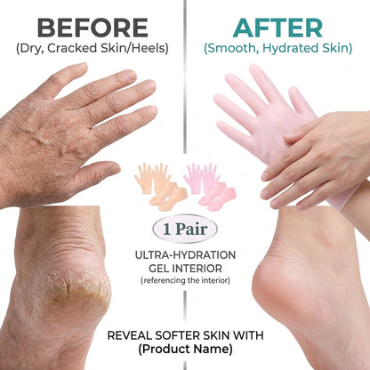 2-in-1 Silicone Heel Socks & Hand Gloves Combo Deal - Moisturizer & Crack Repair