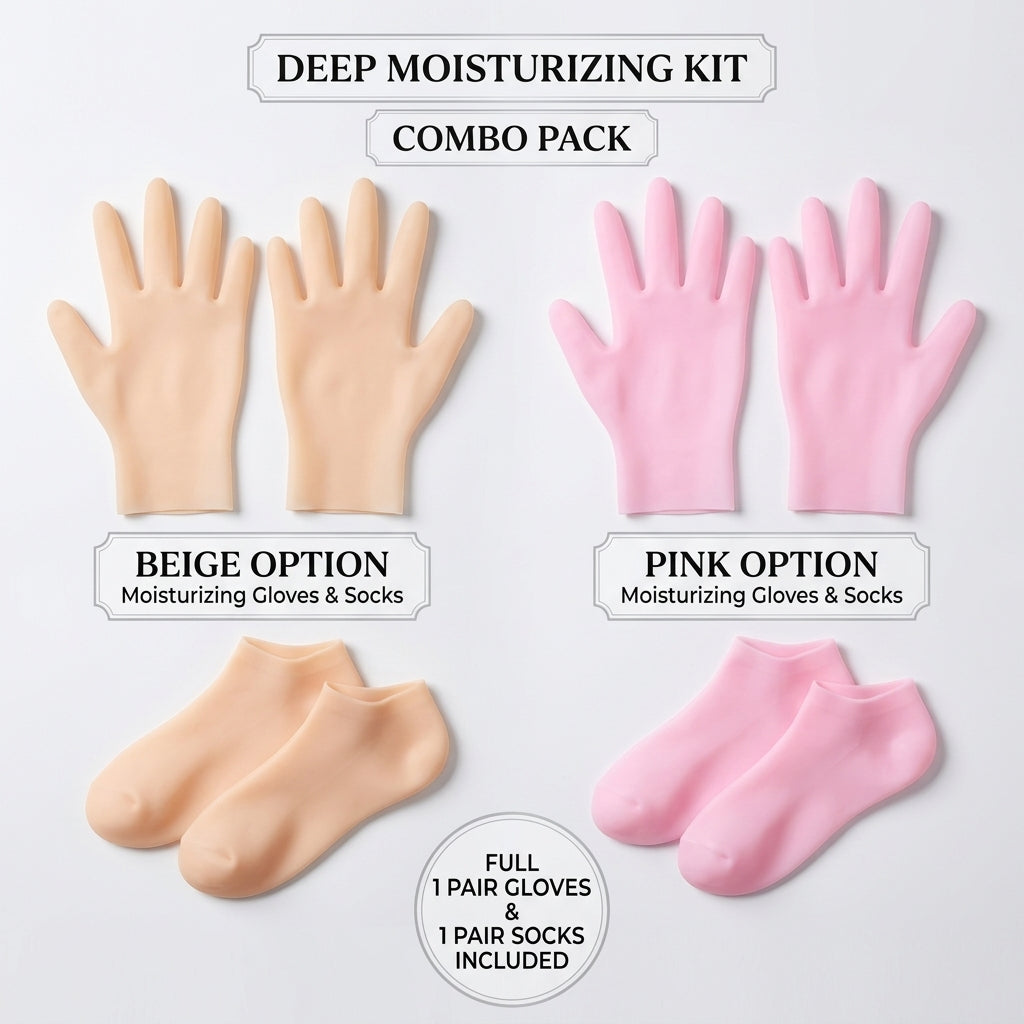 2-in-1 Silicone Heel Socks & Hand Gloves Combo Deal - Moisturizer & Crack Repair