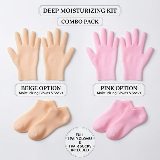 2-in-1 Silicone Heel Socks & Hand Gloves Combo Deal - Moisturizer & Crack Repair
