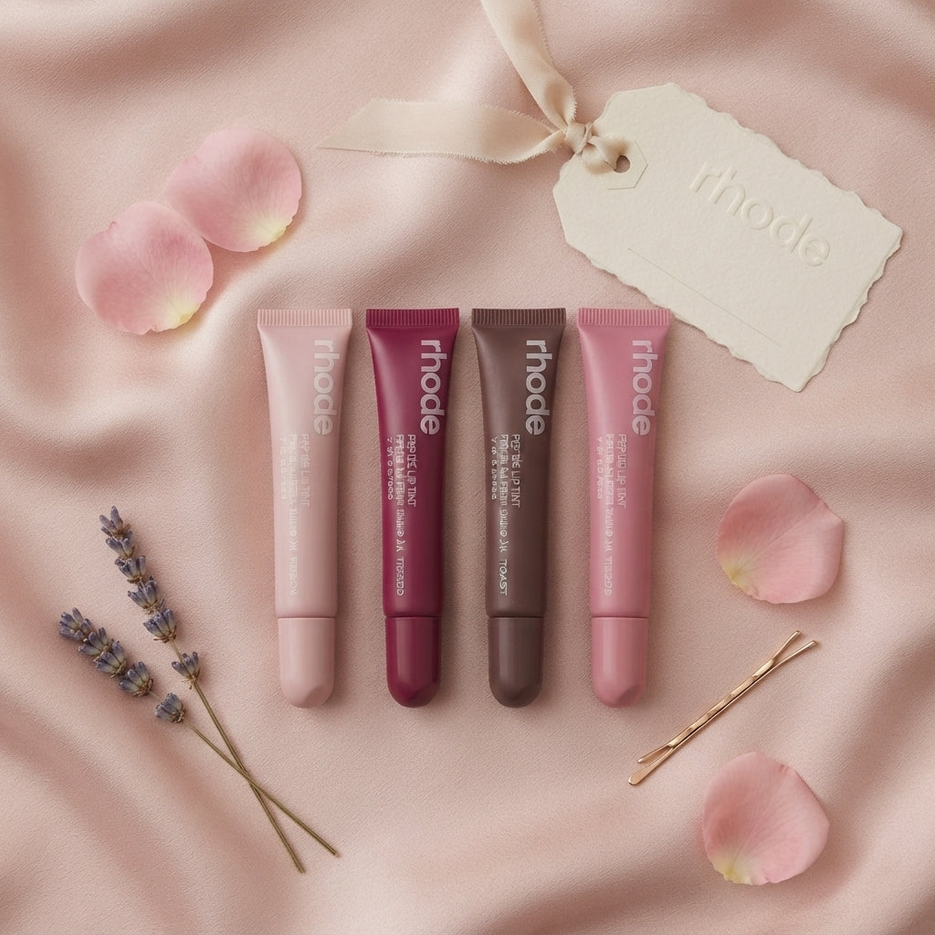 Nourishing Peptide Lip Tint Set with a glossy wash of color and deep hydration.
