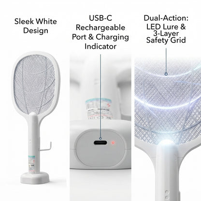 Rechargeable Mosquito Killer Racket with Base & LED Light | Electric Bug Zapper