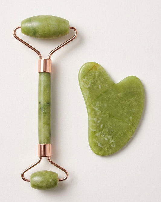 Flawless 2-in-1 Jade Roller & Gua Sha Stone Set - Facial Massager