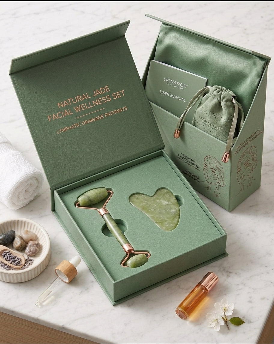 Flawless 2-in-1 Jade Roller & Gua Sha Stone Set - Facial Massager