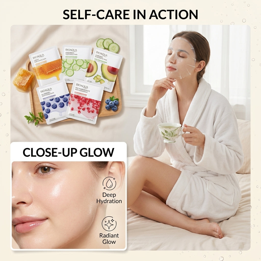 Bioaqua Whitening Face Sheet Mask Set of 6 - Hydrating & Skin Brightening Facial Masks