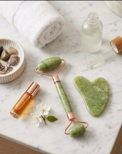 Flawless 2-in-1 Jade Roller & Gua Sha Stone Set - Facial Massager