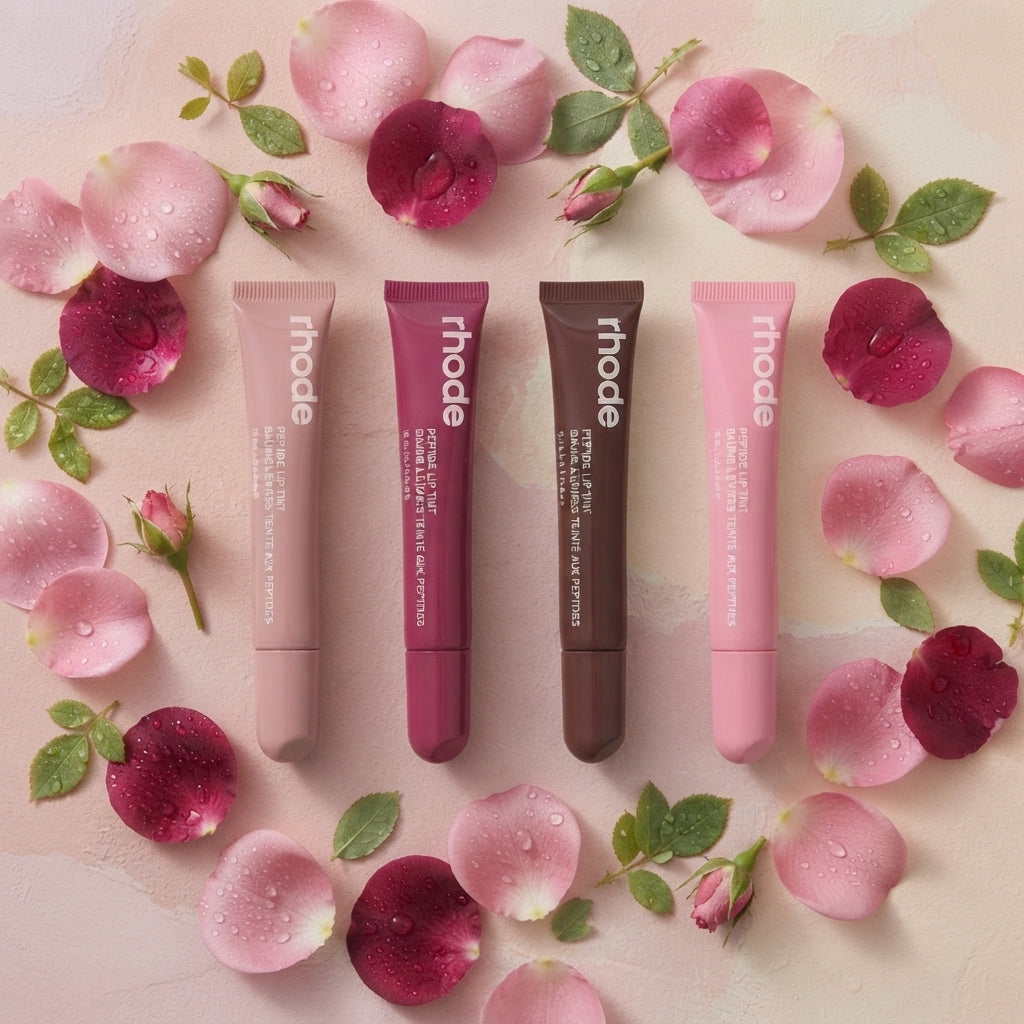 Nourishing Peptide Lip Tint Set with a glossy wash of color and deep hydration.