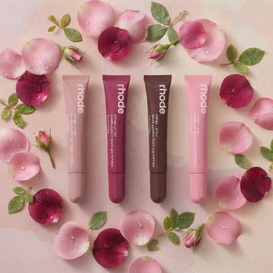 Nourishing Peptide Lip Tint Set with a glossy wash of color and deep hydration.