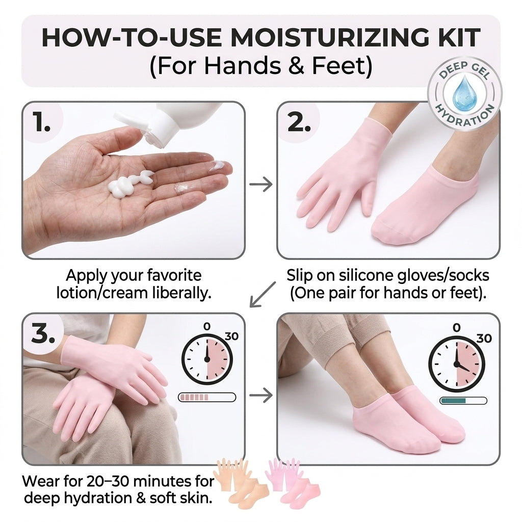2-in-1 Silicone Heel Socks & Hand Gloves Combo Deal - Moisturizer & Crack Repair