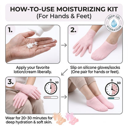 2-in-1 Silicone Heel Socks & Hand Gloves Combo Deal - Moisturizer & Crack Repair