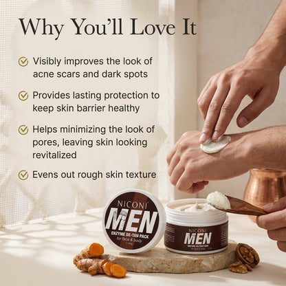 Niconi Men Enzyme De-Tan Pack (300g), Face & Body Skin Brightening Cream